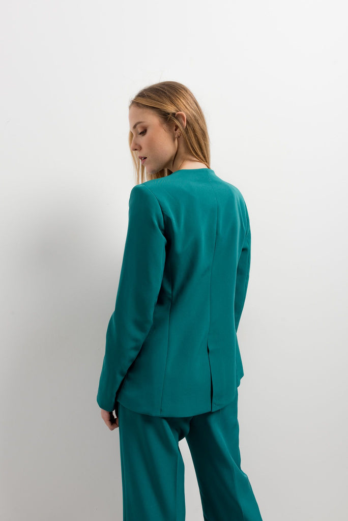 Blazer entallada sin solapa con cremallera/gancho