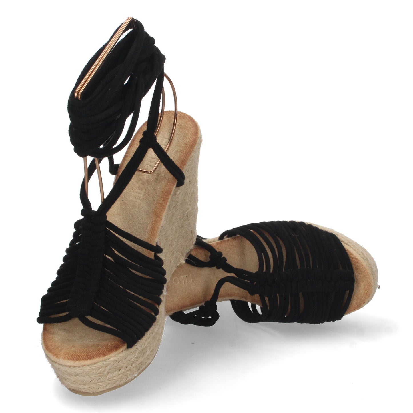 Sandalias con cuña, sandalias de mujer con suela de yute, sandalias negras, descubre los cupones descuento de Let’s Secrets 1A-1563-Negro