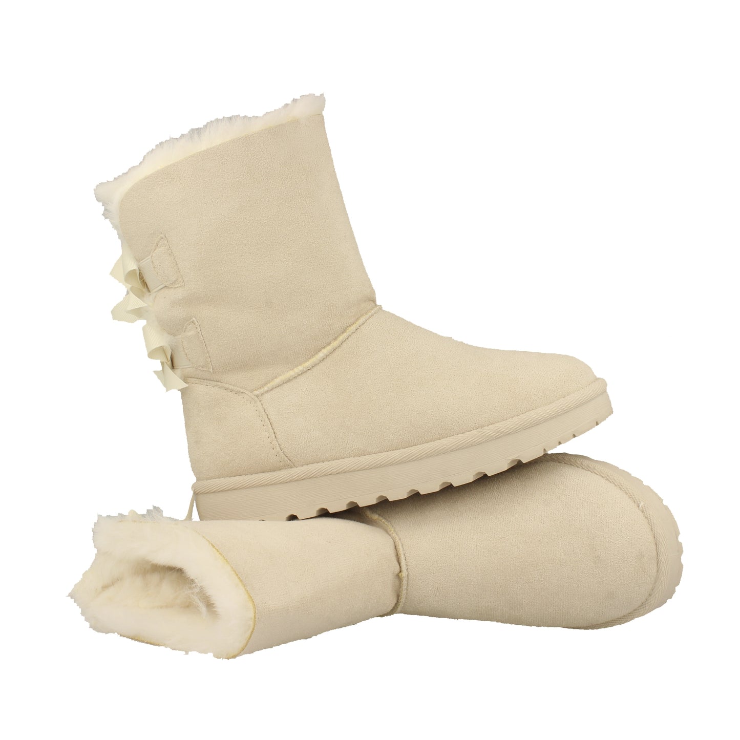 Botín Plano para Mujer Estilo Australiano Forrado de Pelo de Punta Redonda y con Lazos en el Contrafuerte como Detalle Otoño Invierno