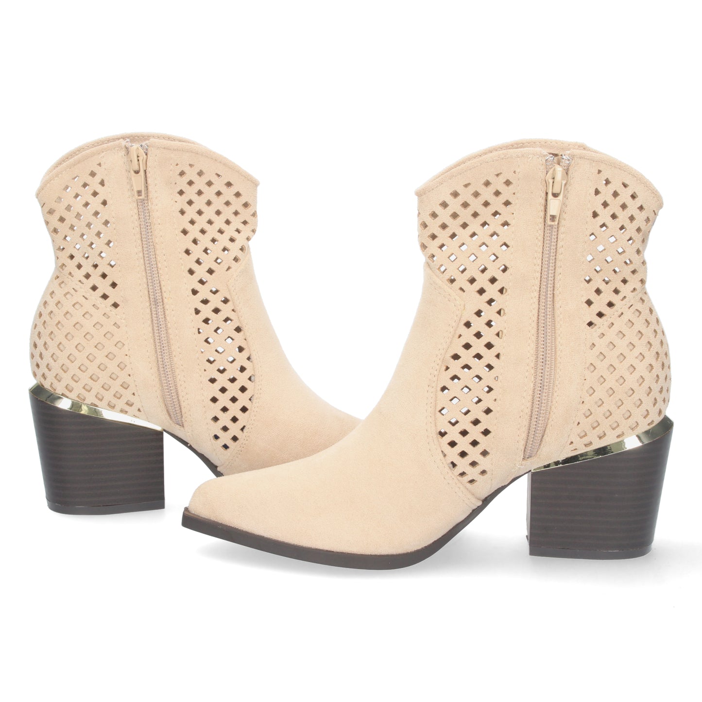Botín de Tacón para Mujer Cómoda con Punta Fina con Calados en la Caña y Cierre de Cremallera Primavera Verano