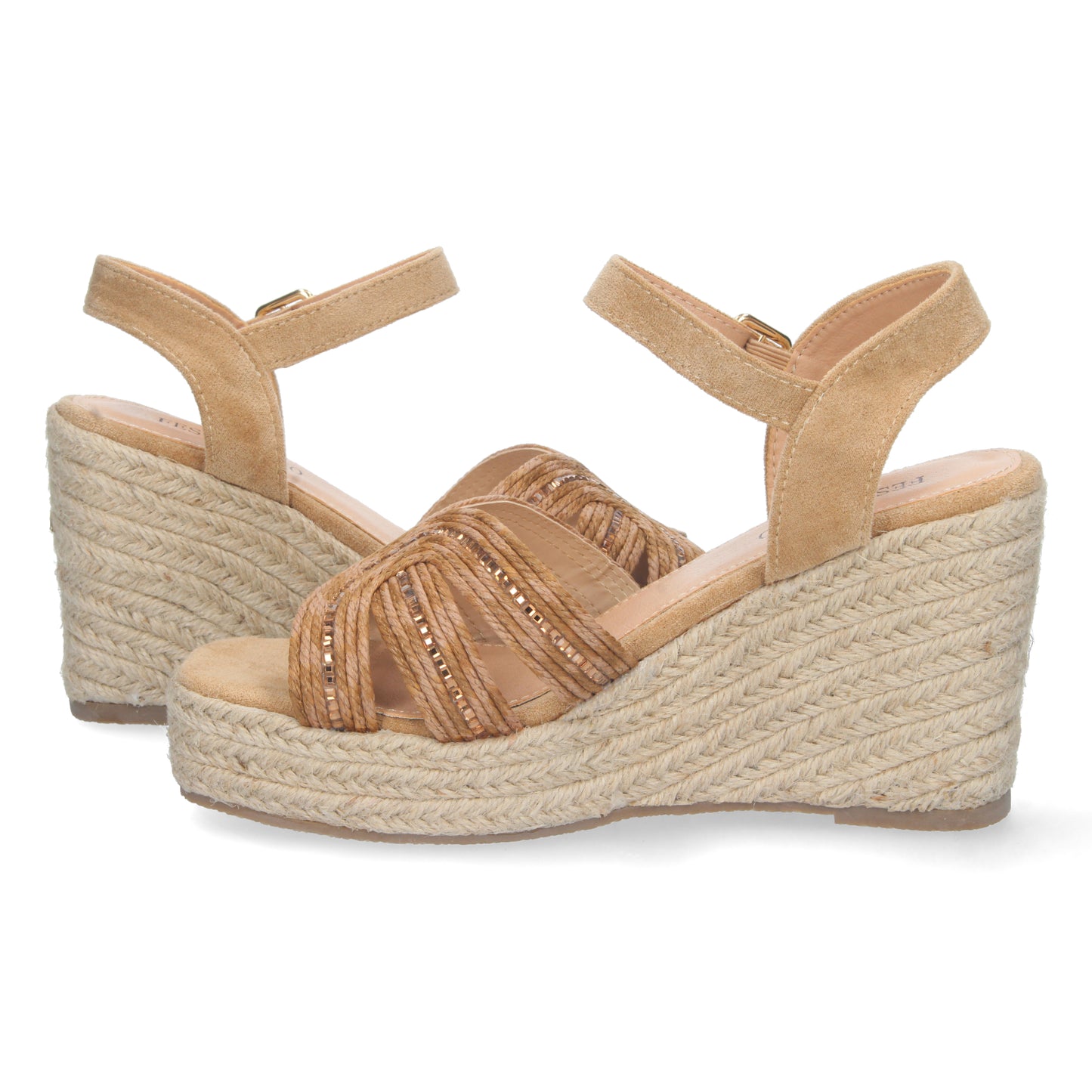 Sandalia de Cuña para Mujer Cómoda Forrado de Yute Palas Cruzadas Talón Abierto y Cierre de Hebilla