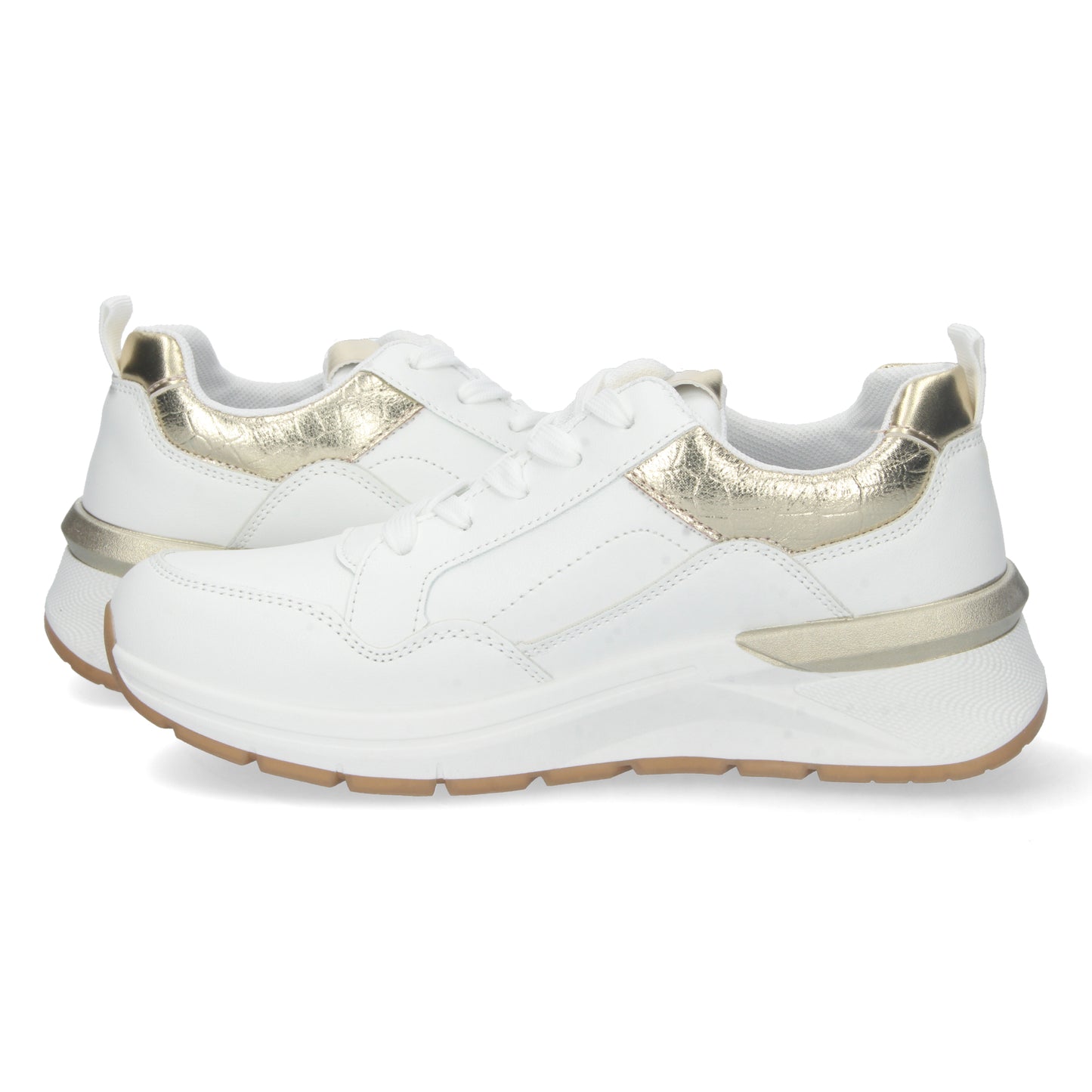 Zapatillas con cuña, zapatillas blancas, zapatillas blancas y doradas de mujer, descubre los cupones de Let's SecretsCD-2314-Oro