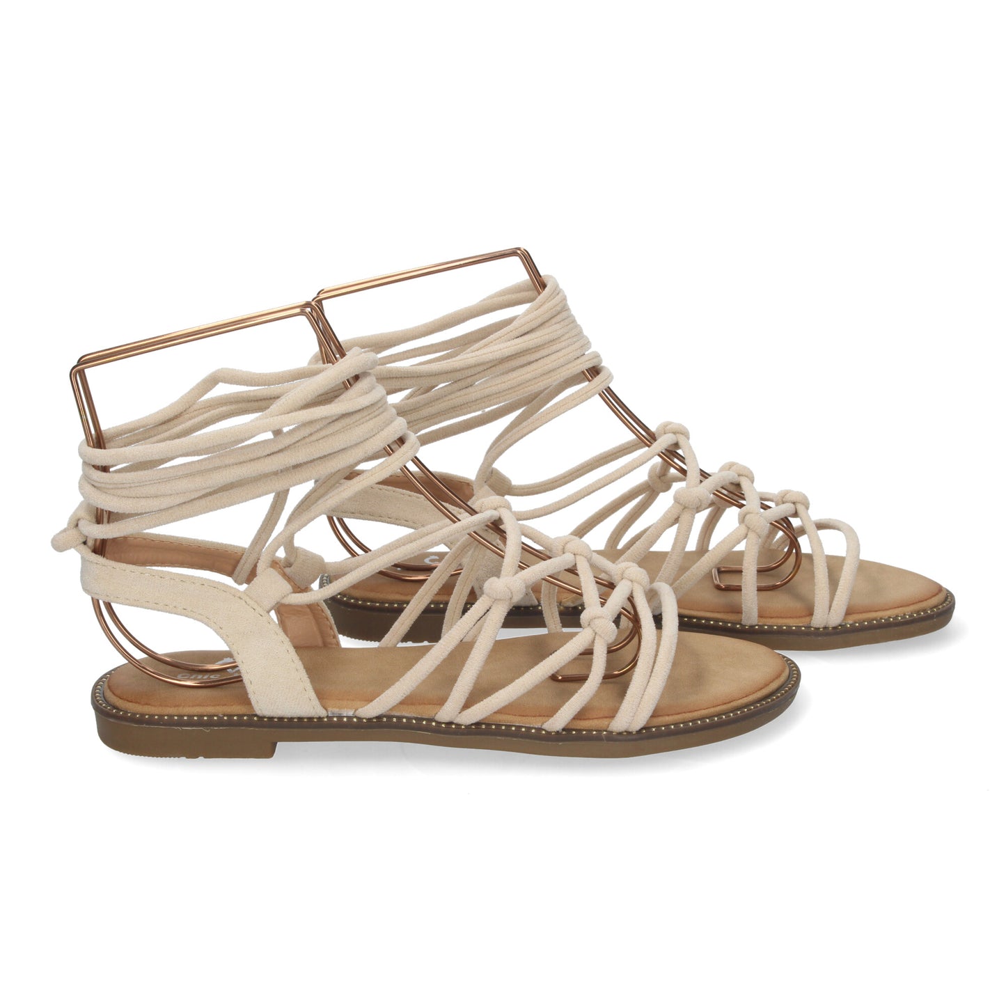 Sandalias Planas de Mujer Cómodas Diseño Trenzado y Cordones Ajustables al Tobillo Ideales para el Día a Día color Beige