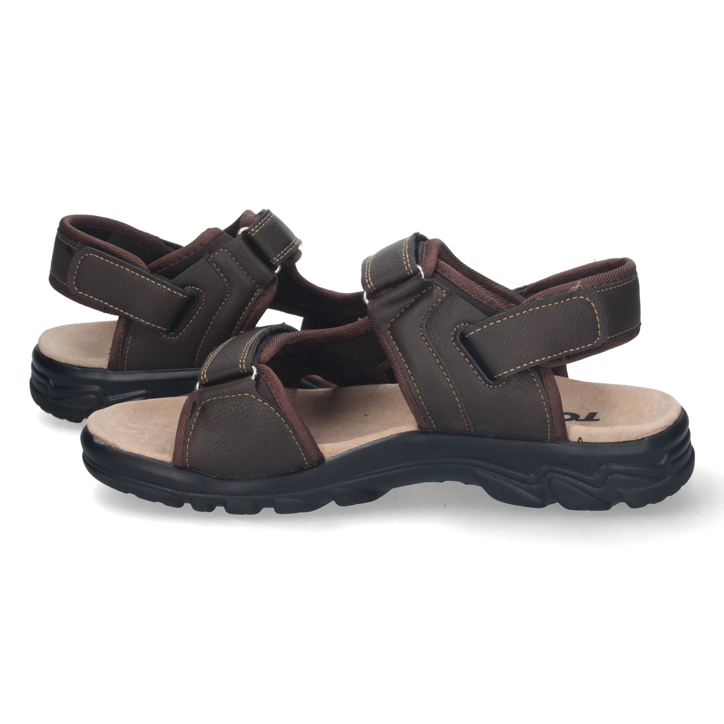 Sandalia Plana de Hombre Cómoda Abierta con Planta de Piel y Cierres de Velcro Primavera Verano