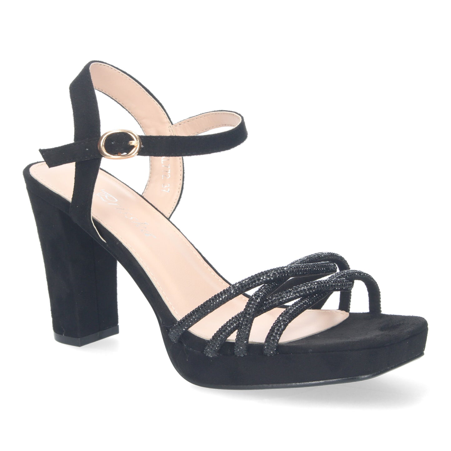 Sandalias de Mujer de Fiesta con Tacón Adornos Brillantes Cierre de Hebilla y Puntera Abierta Ideal para Eventos.