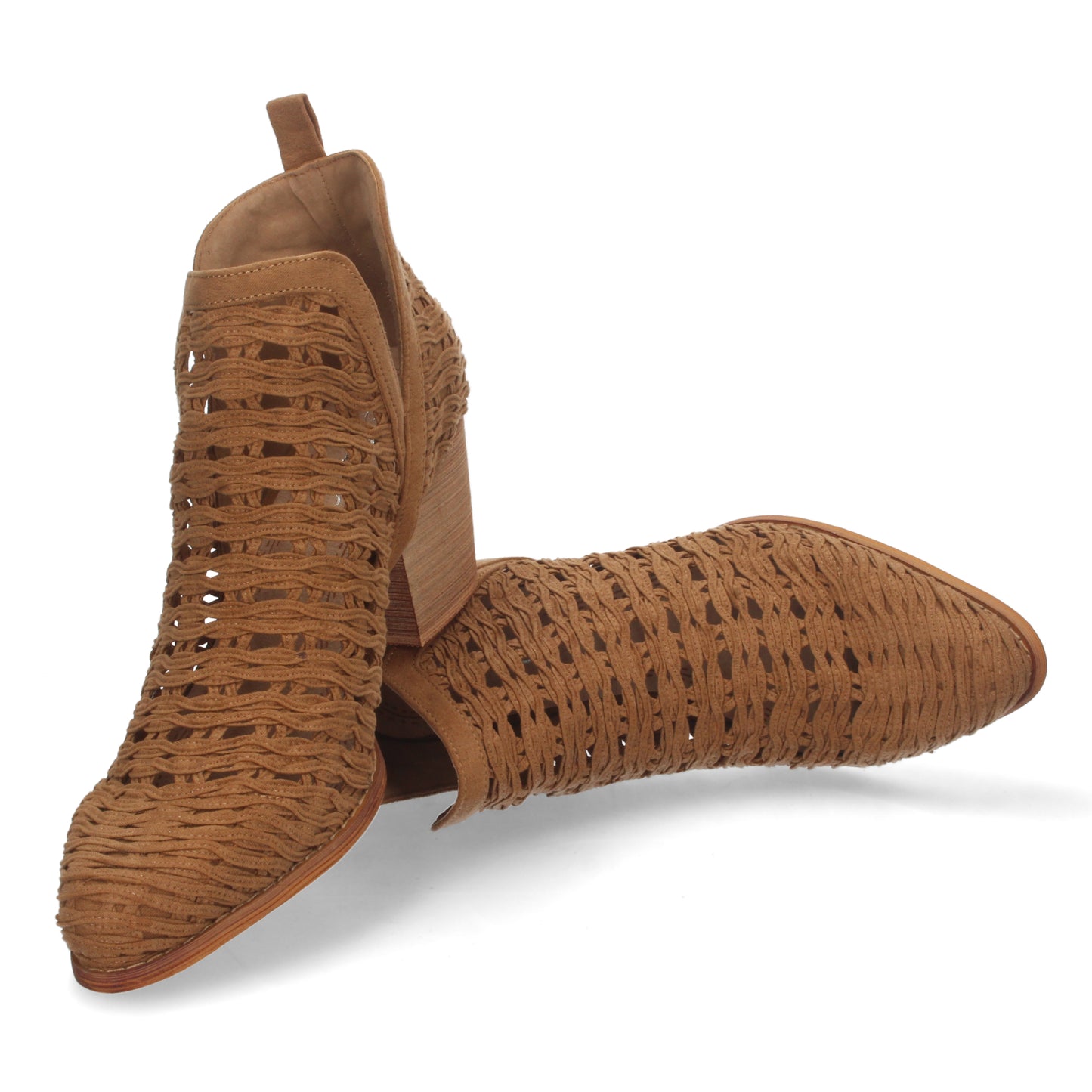 Botín de Tacón para Mujer con Tiras Trenzadas de Punta Fina y Tobillo Abierto Primavera Verano