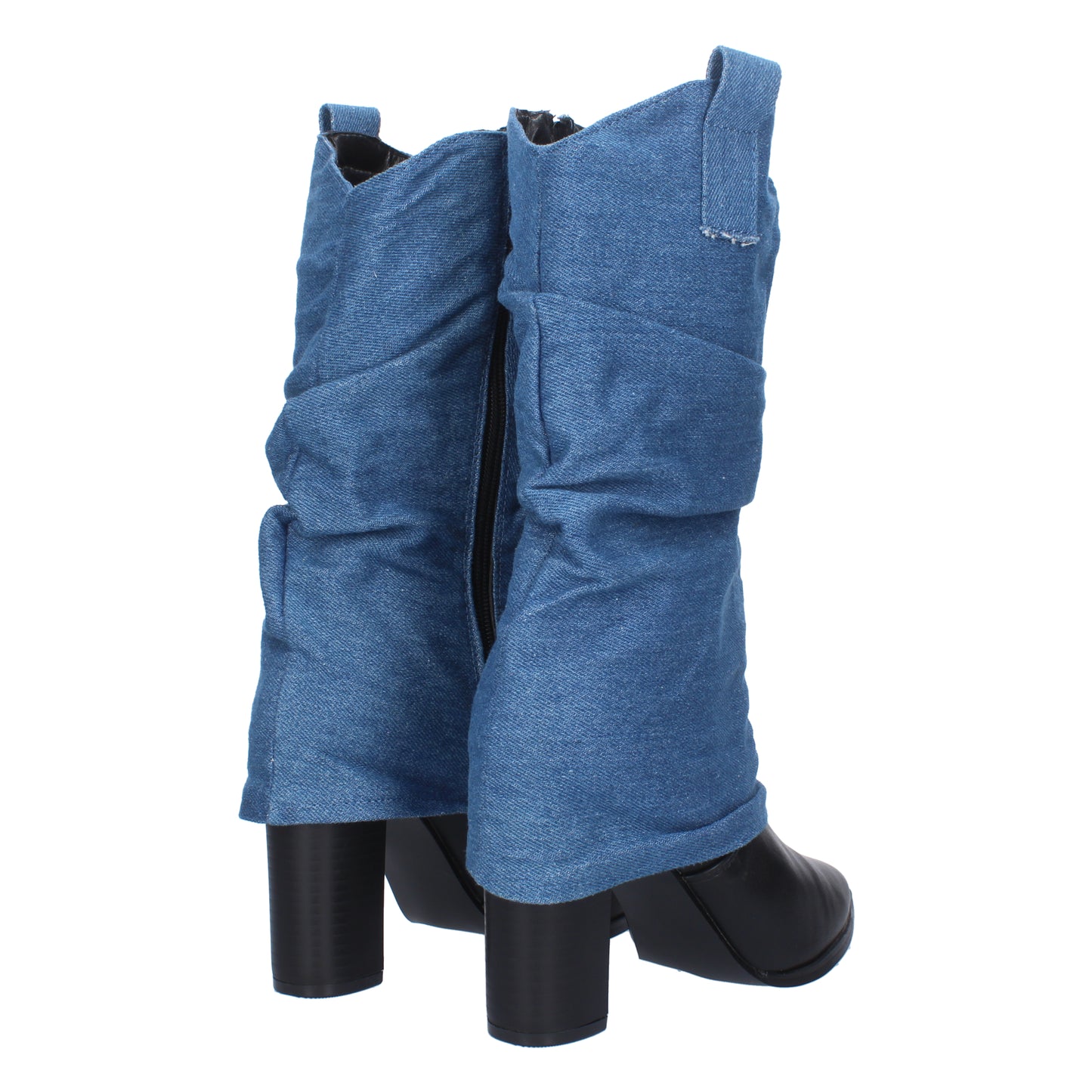 Bota de tacón para mujer punta fina y cierre de cremallera forrada de tela vaquera