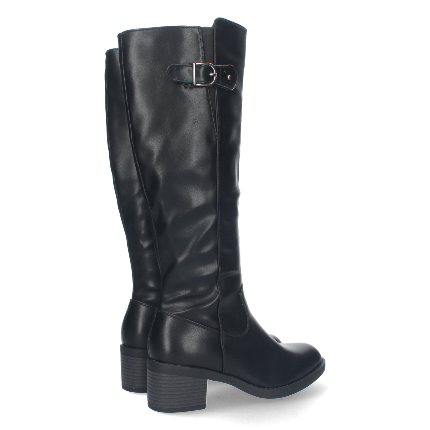 Bota Lisa de Tacón Bajo con Cierre de Cremallera y Adorno de Hebilla en la Parte Superior de la Caña (34'5cm) Cómodas e ideales para Otoño e Invierno