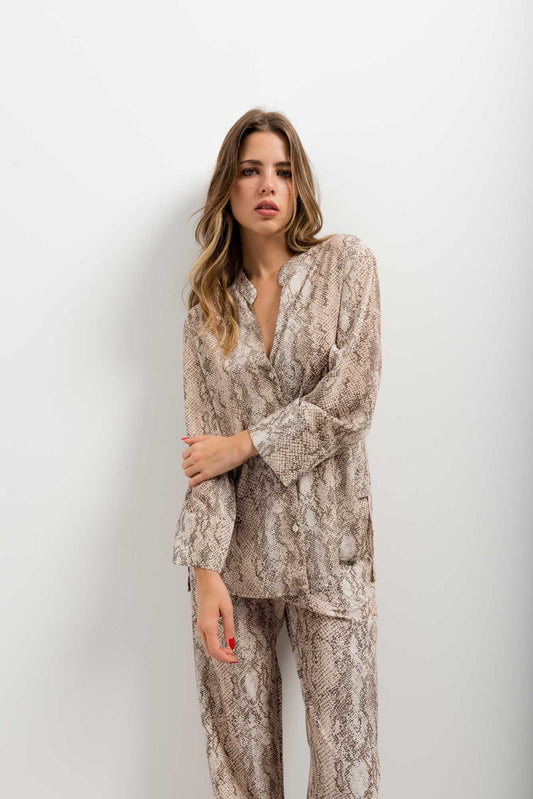 Pantalón con estampado animal print beige para mujer