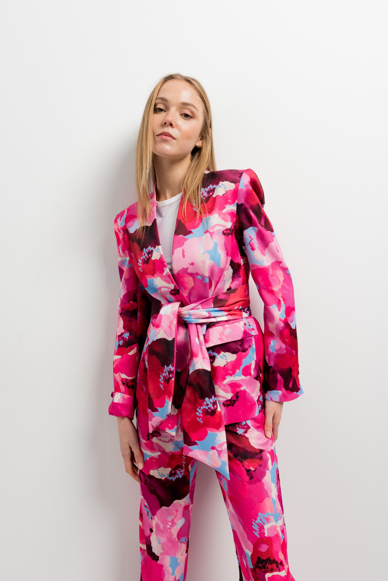 Pantalón estampado floral rosa mujer recto ligero verano
