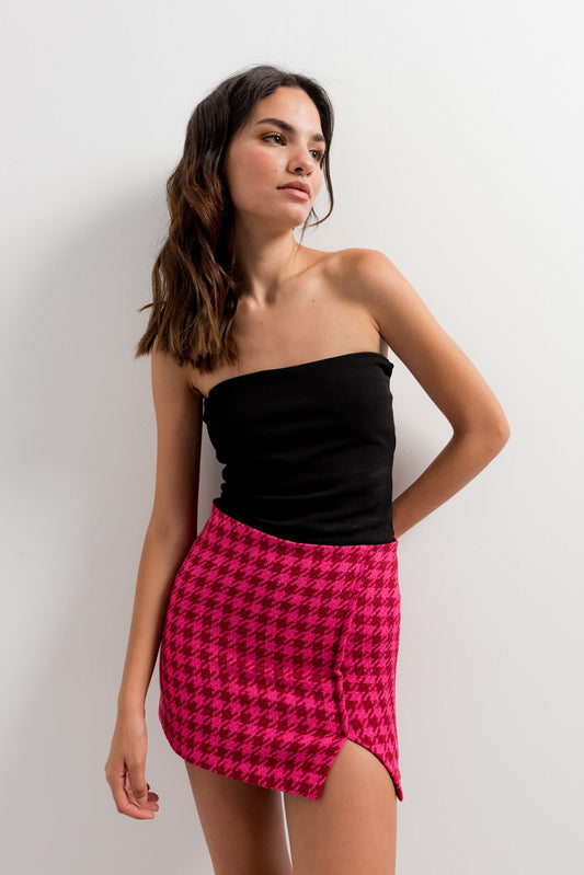 Falda mini tweed rosa mujer textura algodón clásica