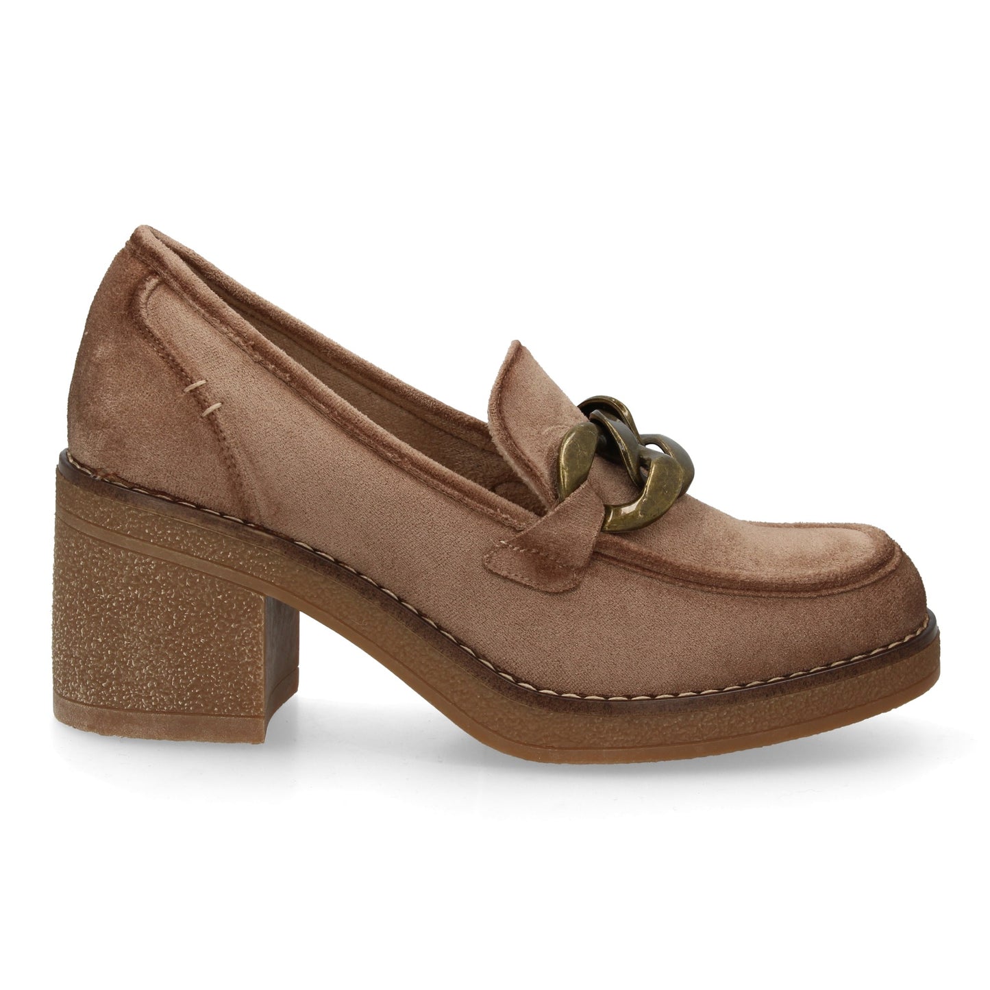 Mocasín Beige Aterciopelado con Cadena Metálica y Plataforma