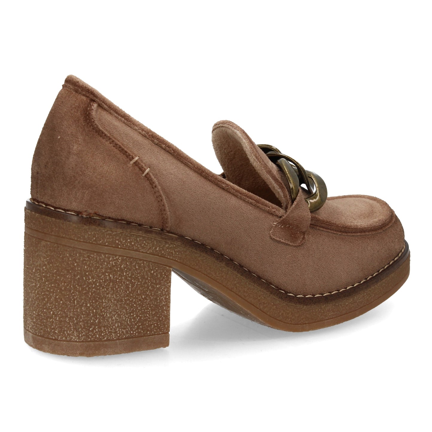 Mocasín Beige Aterciopelado con Cadena Metálica y Plataforma