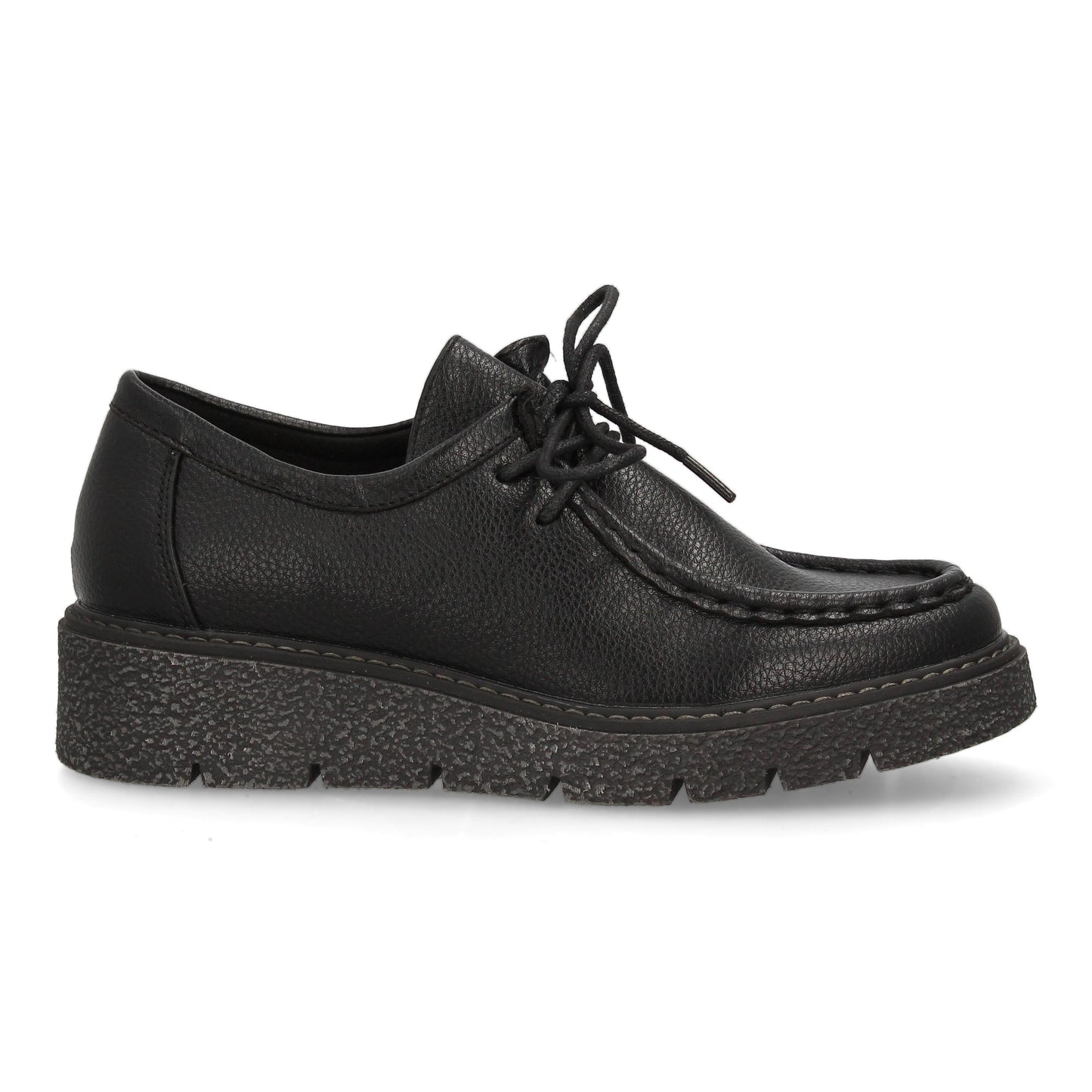 Mocasín Negro con Cuña, Cordones y Suela Gruesa