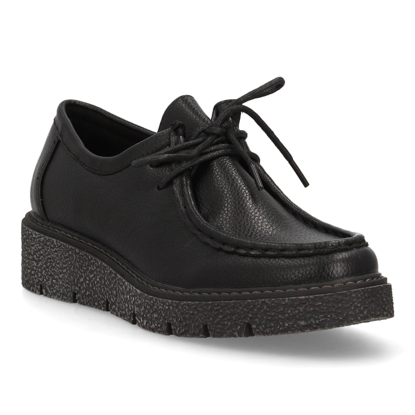 Mocasín Negro con Cuña, Cordones y Suela Gruesa