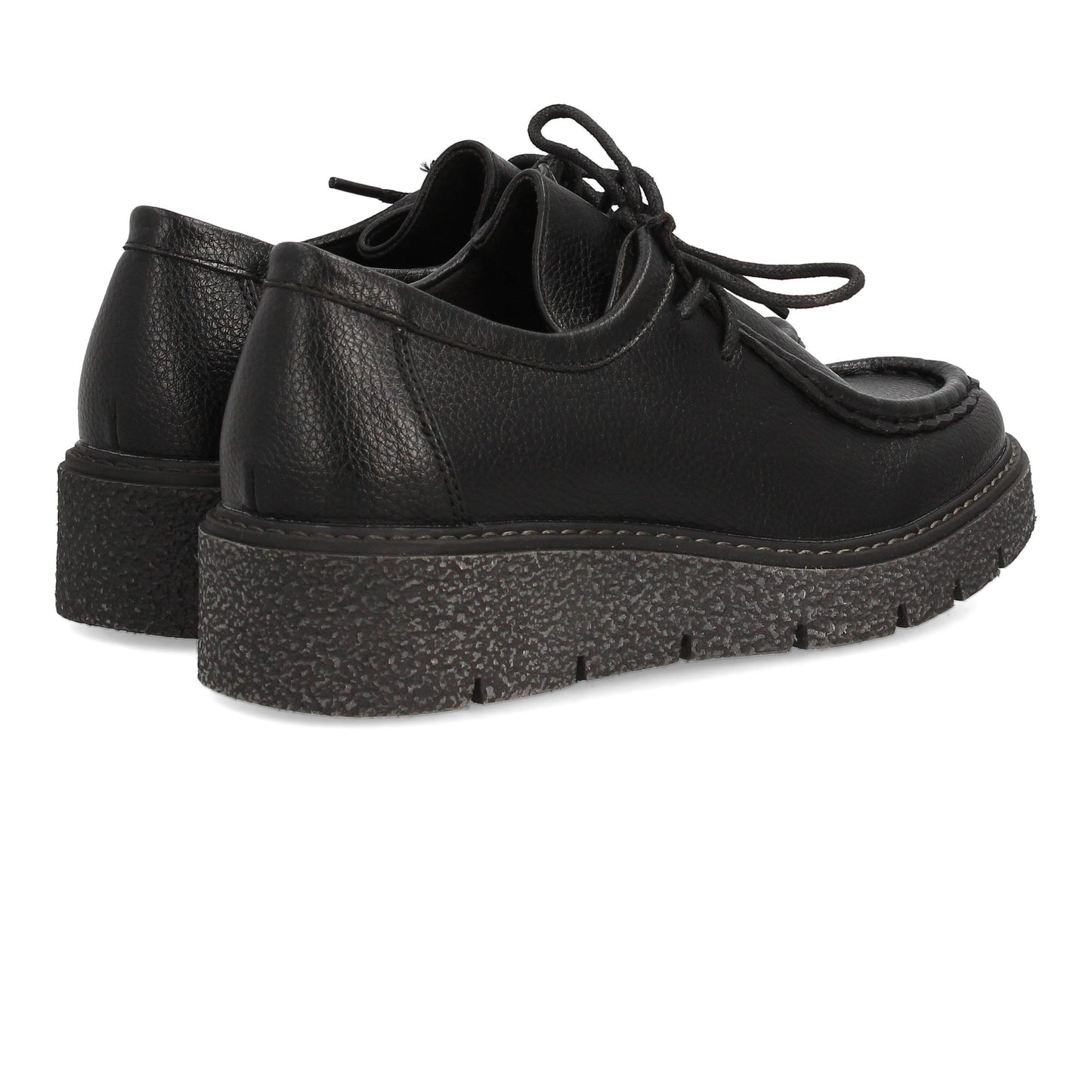 Mocasín Negro con Cuña, Cordones y Suela Gruesa