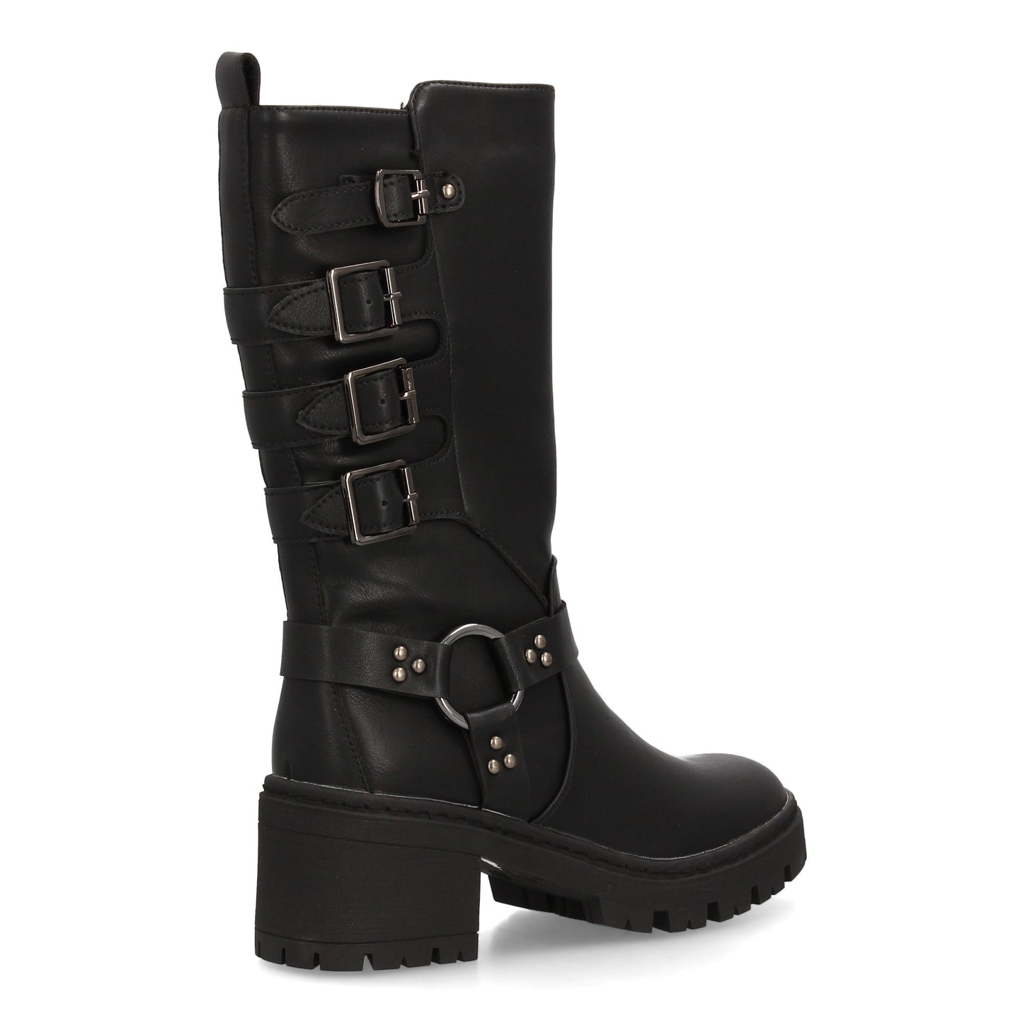 Bota Militar Negra Caña Alta con Hebillas y Suela Gruesa