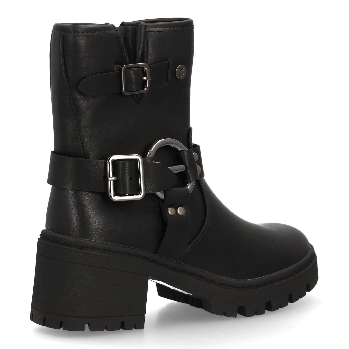 Botín Biker Negro con Doble Hebilla y Suela Gruesa