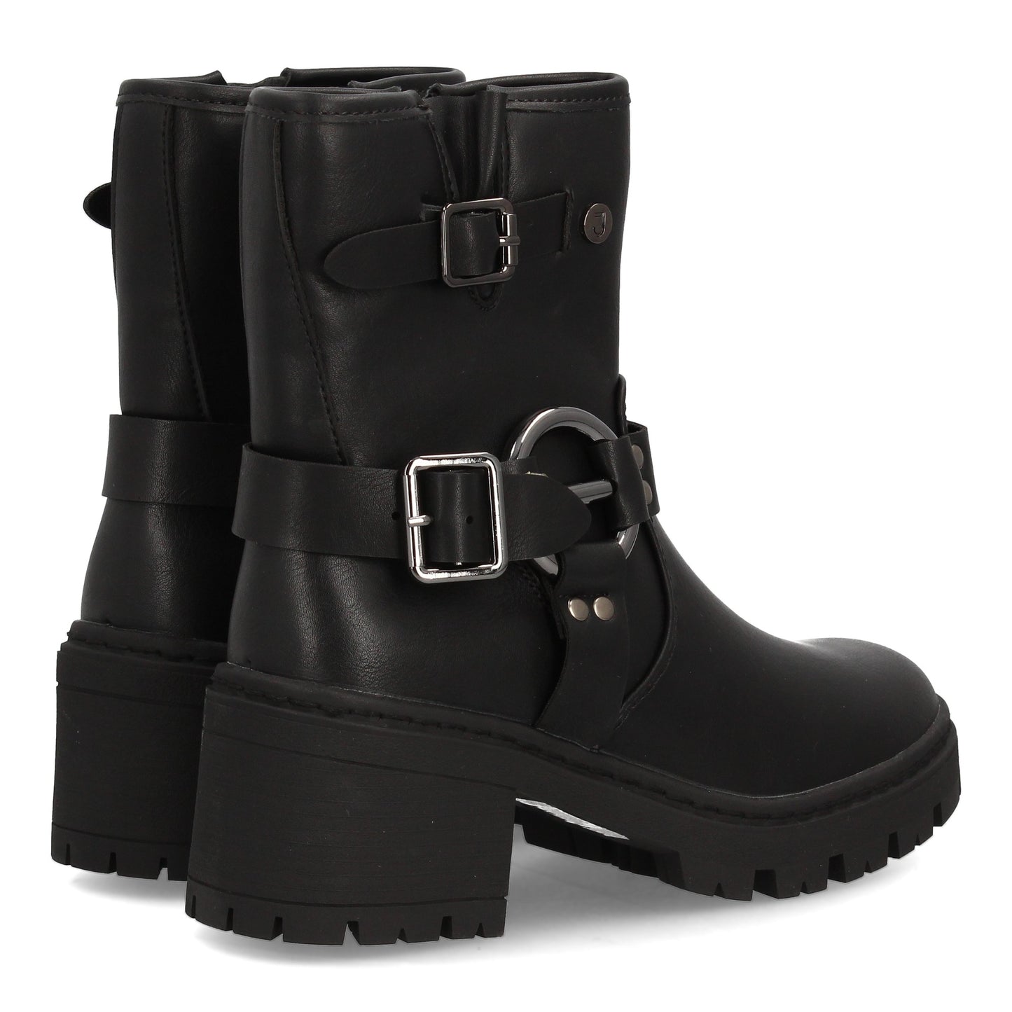 Botín Biker Negro con Doble Hebilla y Suela Gruesa