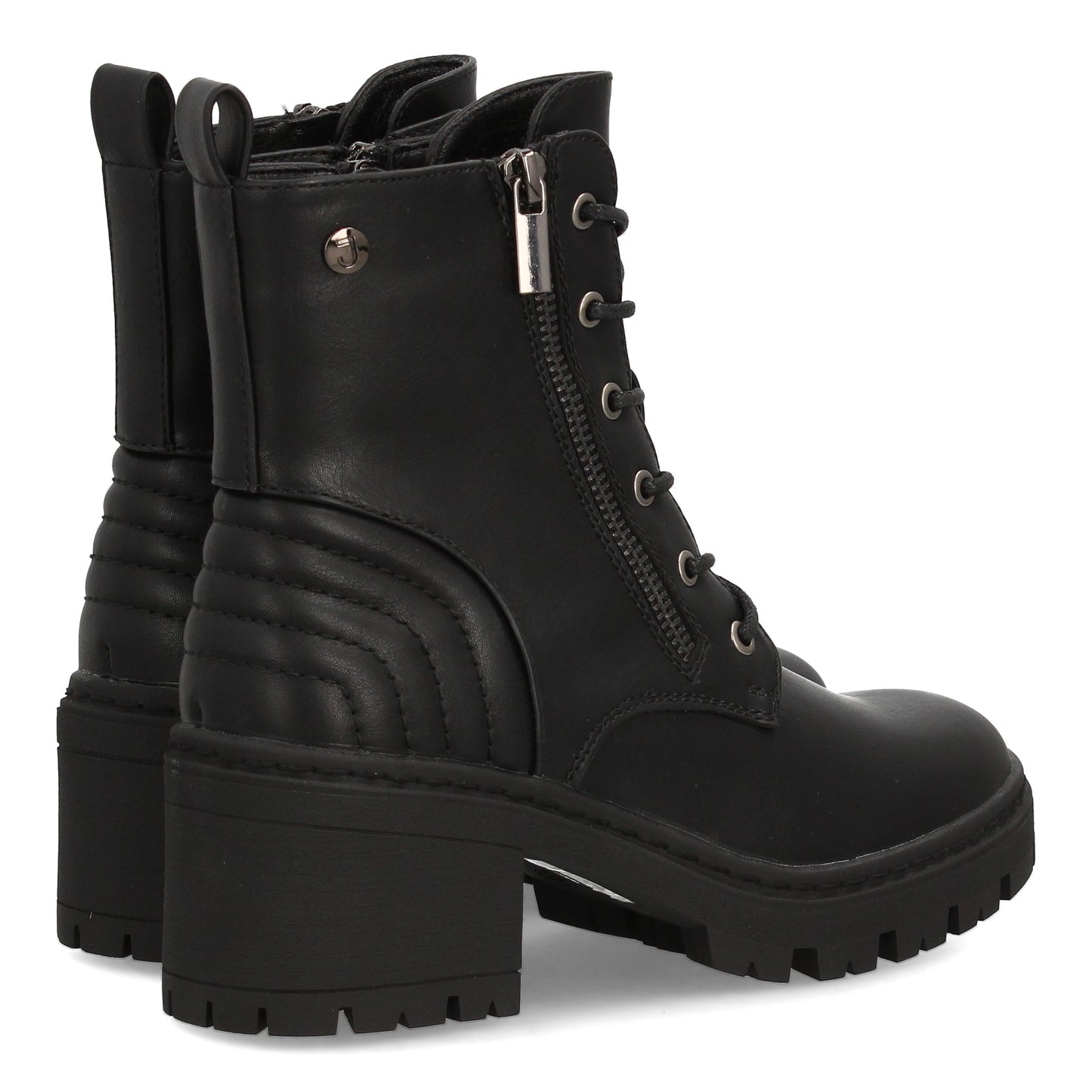 Botín Militar Negro con Cordones, Cremallera y Detalles Acolchados