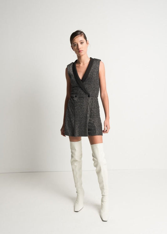 Vestido blazer brillante para mujer, color negro, ideal para eventos. Diseño Made in Spain.