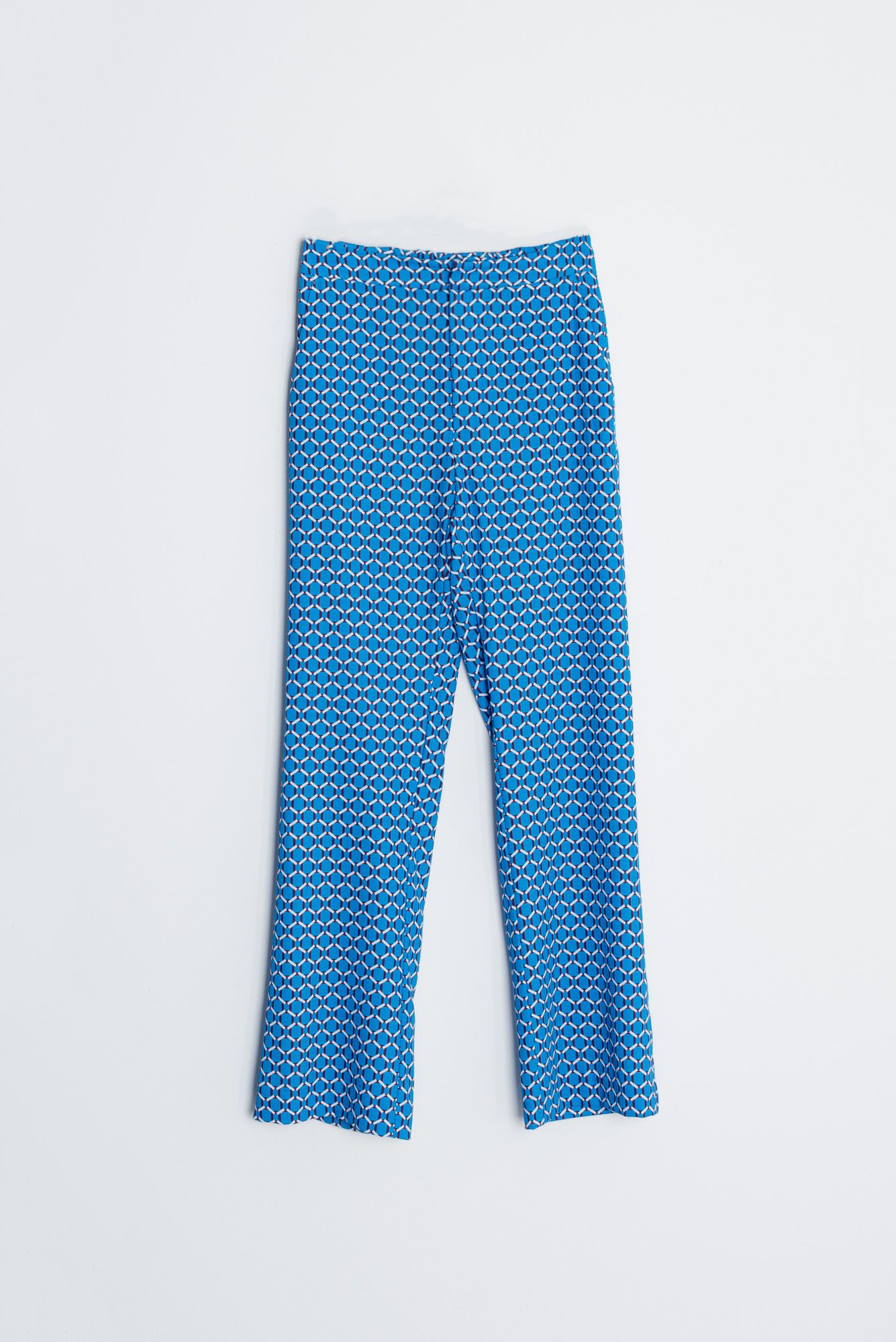 Pantalón estampado geométrico azul mujer recto elástico