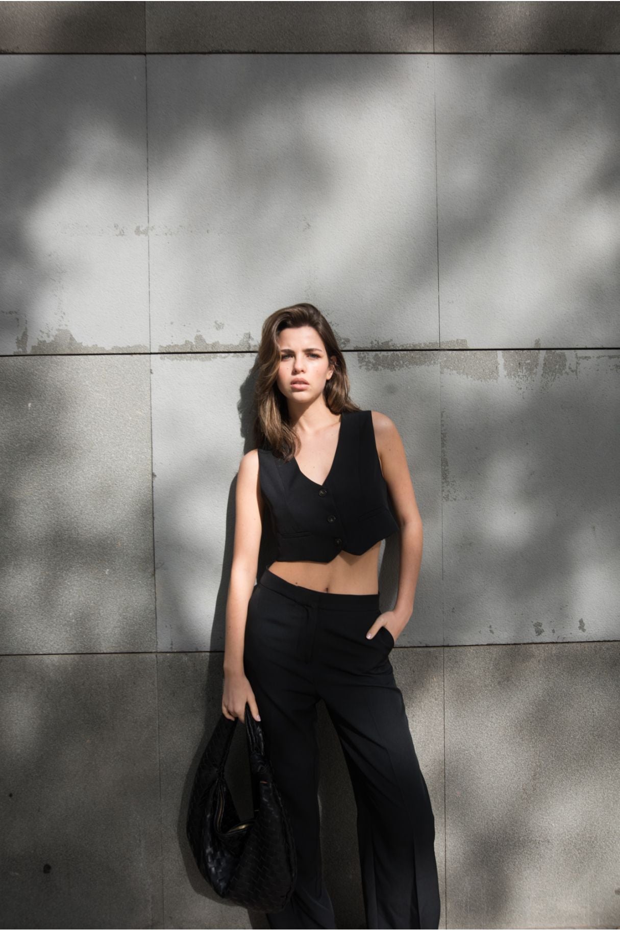 Chaleco sastre corto, chaleco negro corto para mujer