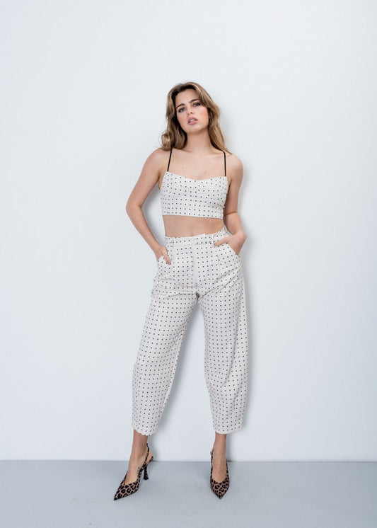 Top crop lunares beige mujer retro elástico