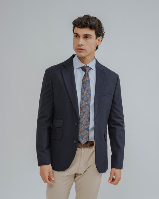 Chaqueta blazer azul marino con doble bolsillo de cartera para hombre