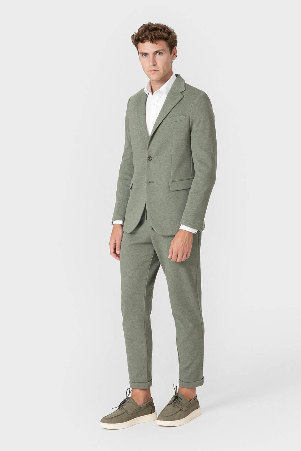 Blazer verde de punto con solapas para hombre