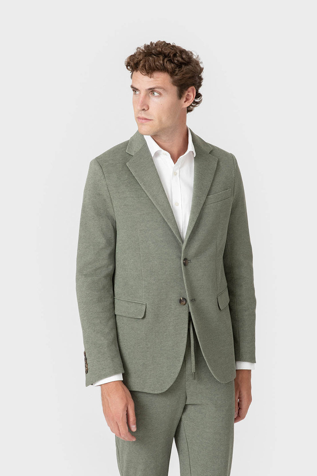 Blazer verde de punto con solapas para hombre