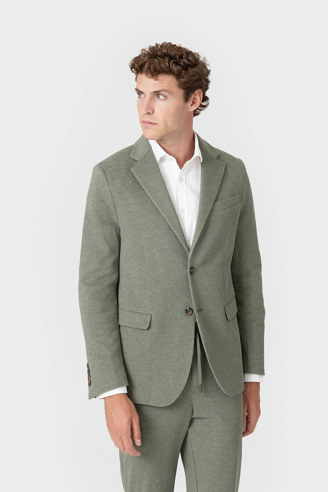 Blazer verde de punto con solapas para hombre
