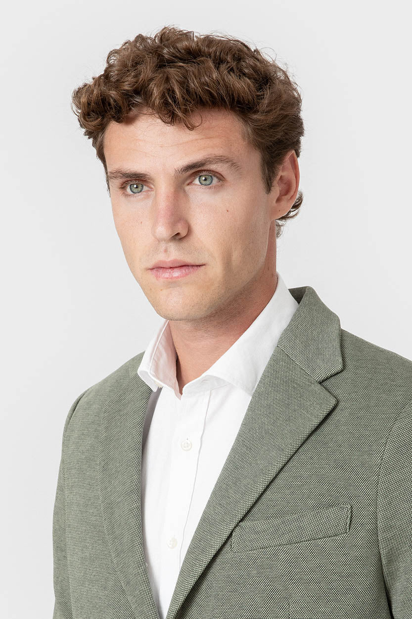 Blazer verde de punto con solapas para hombre