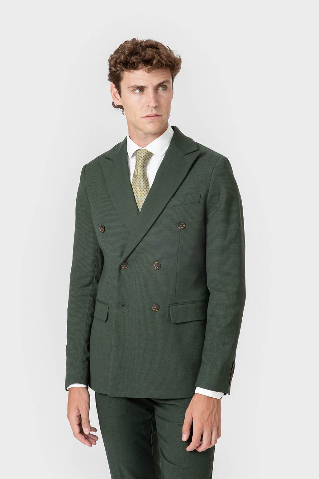 Chaqueta de traje verde para hombre con cierre cruzado