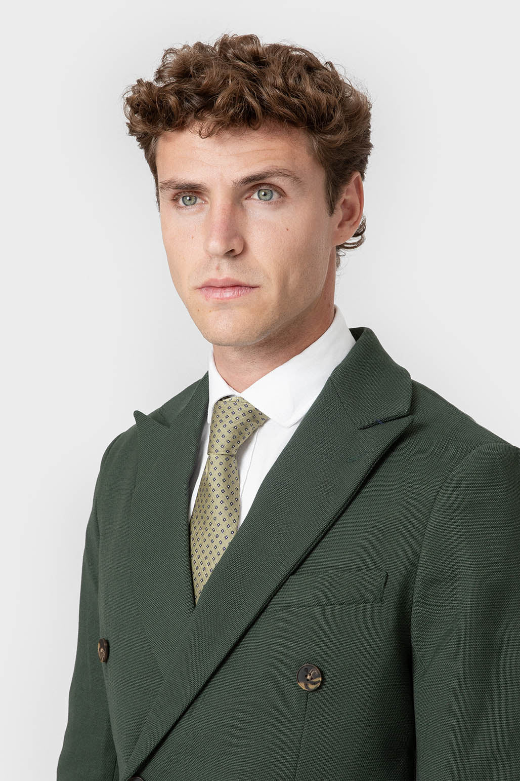 Chaqueta de traje verde para hombre con cierre cruzado