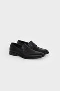 Mocasines negros de hombre con antifaz y puntera redonda