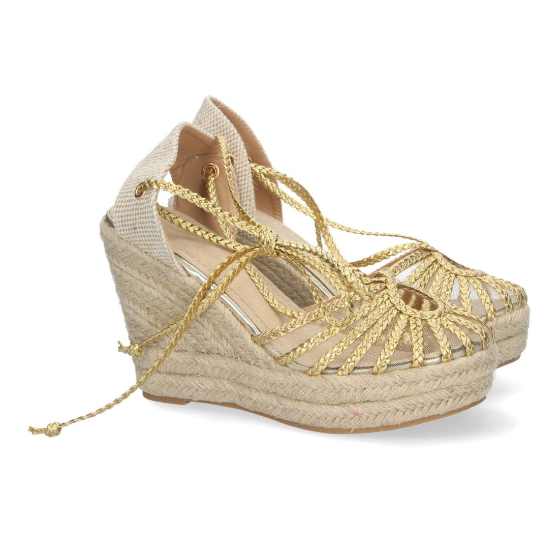Sandalias de tacón doradas con detalle de nudo para fiesta