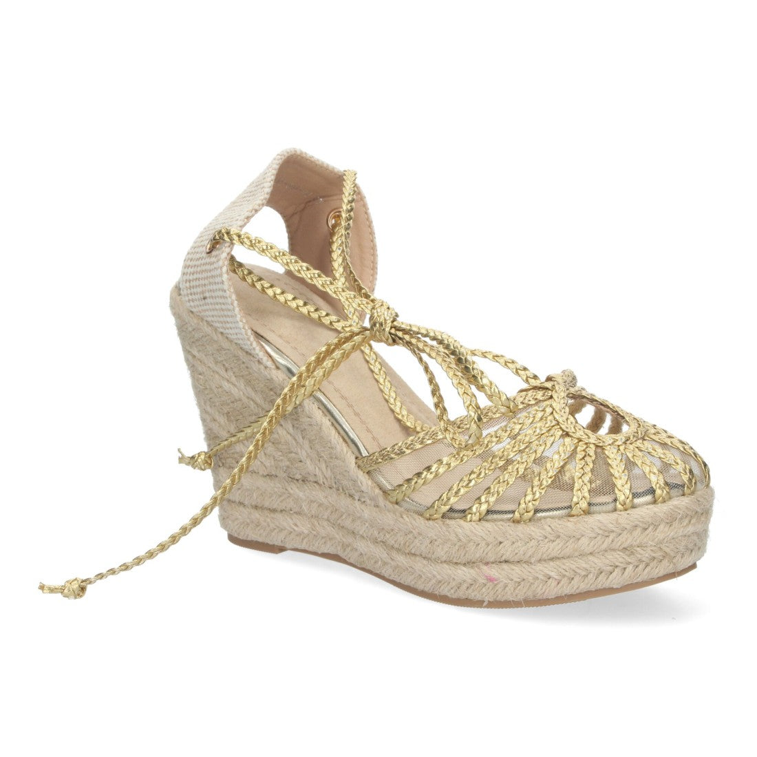Sandalias de tacón doradas con detalle de nudo para fiesta