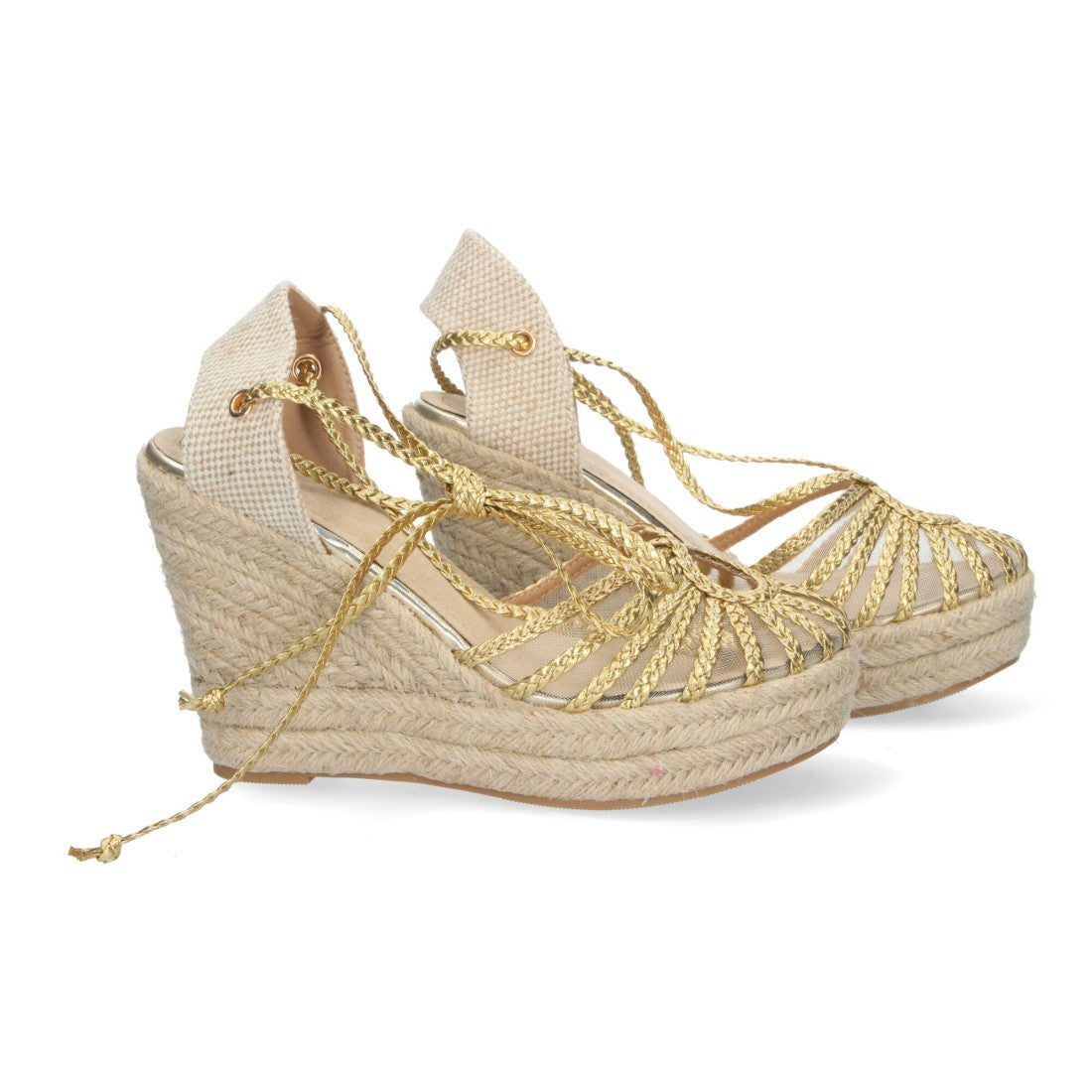 Sandalias de tacón doradas con detalle de nudo para fiesta