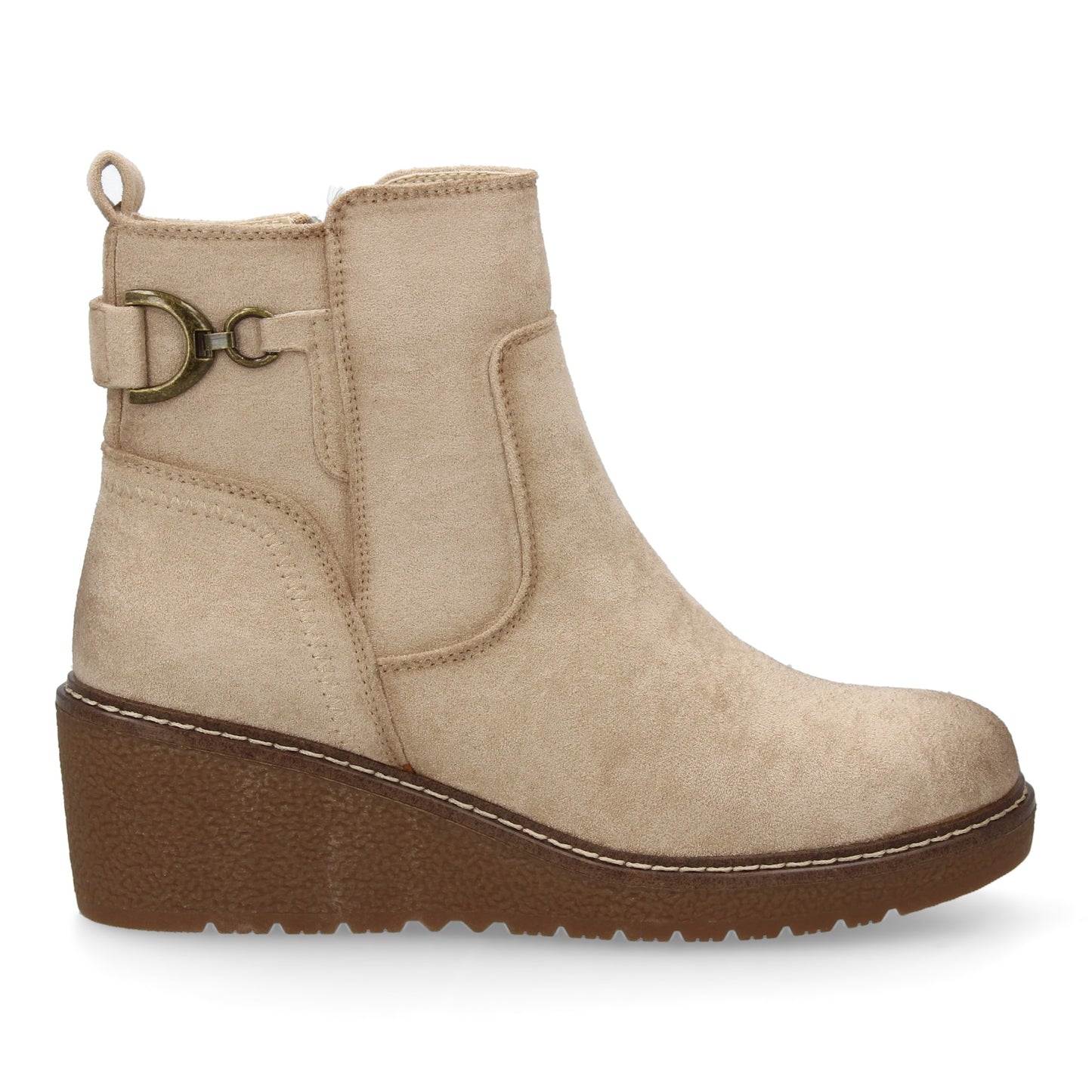 Botín Beige de Mujer con Cuña Cómoda y Adorno Metálico