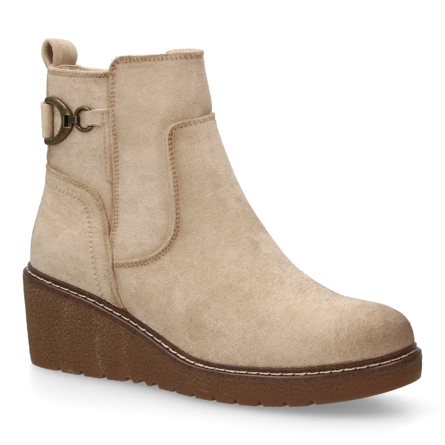 Botín Beige de Mujer con Cuña Cómoda y Adorno Metálico