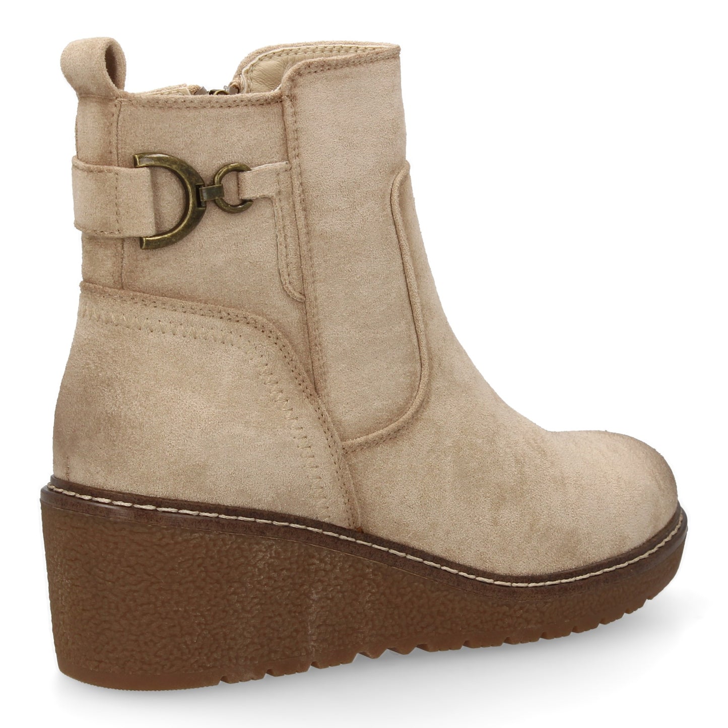 Botín Beige de Mujer con Cuña Cómoda y Adorno Metálico