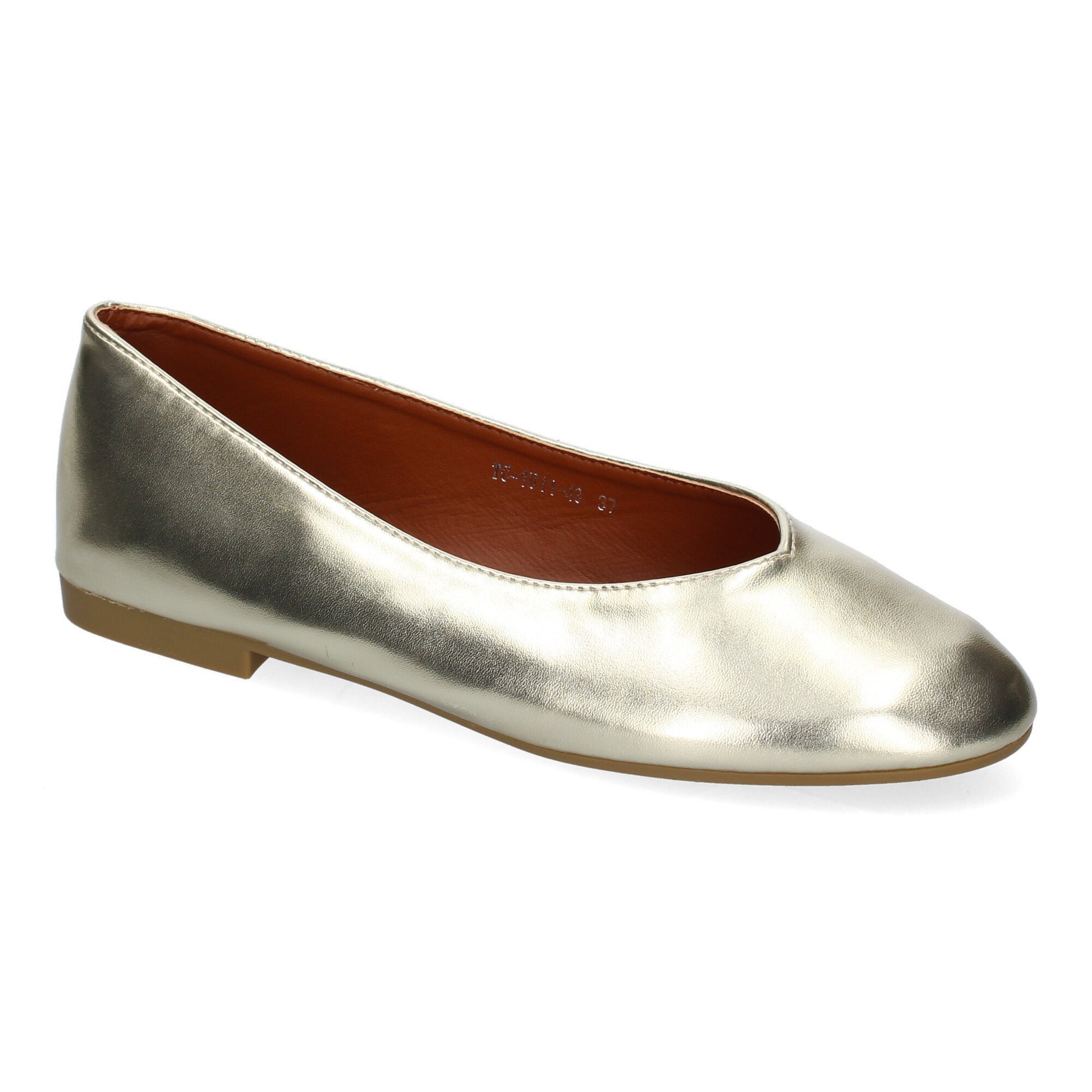Bailarina plana dorada de mujer, diseño elegante, cómoda, punta redonda.