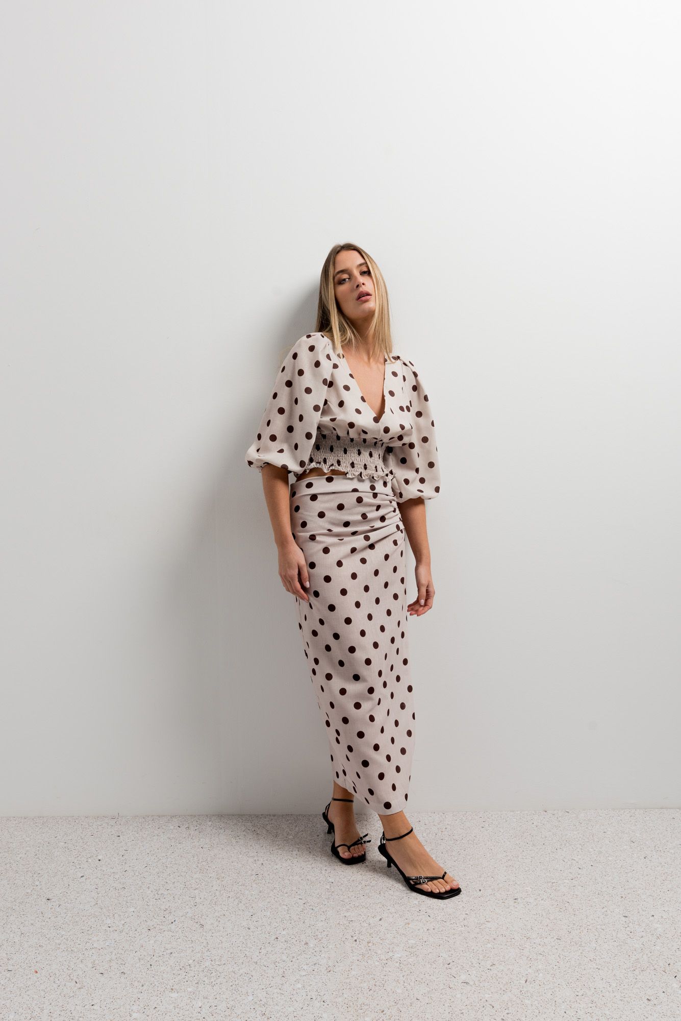 Falda midi estampada flores boho beige coral