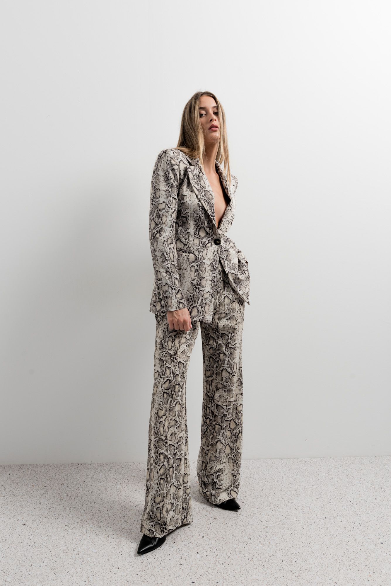 Pantalón palazzo mujer animal print beige pierna ancha