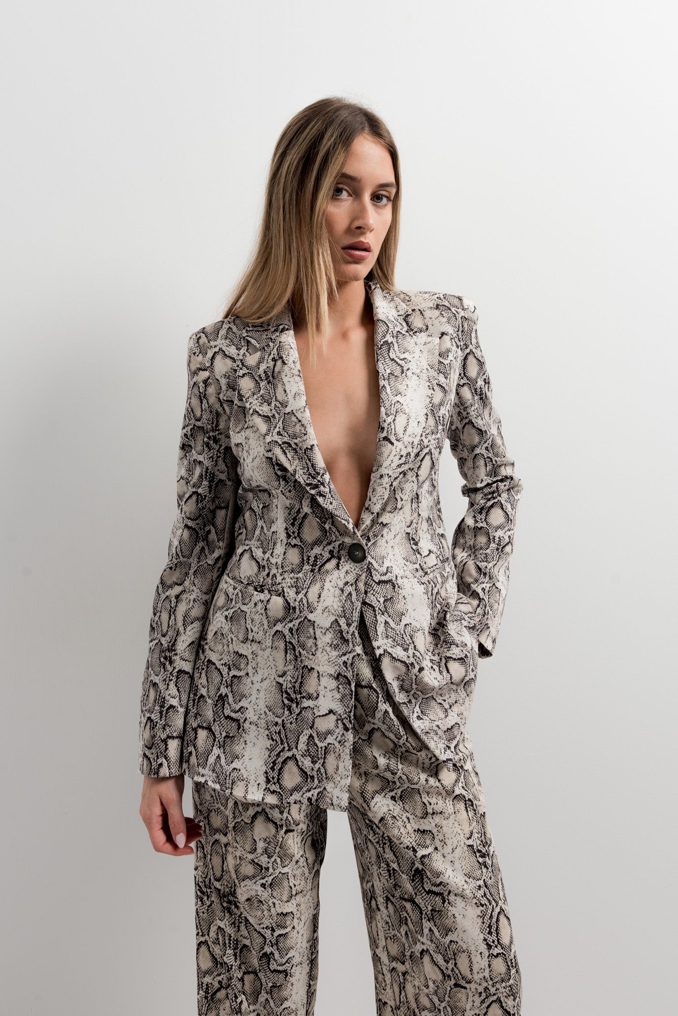 Pantalón palazzo mujer animal print beige pierna ancha