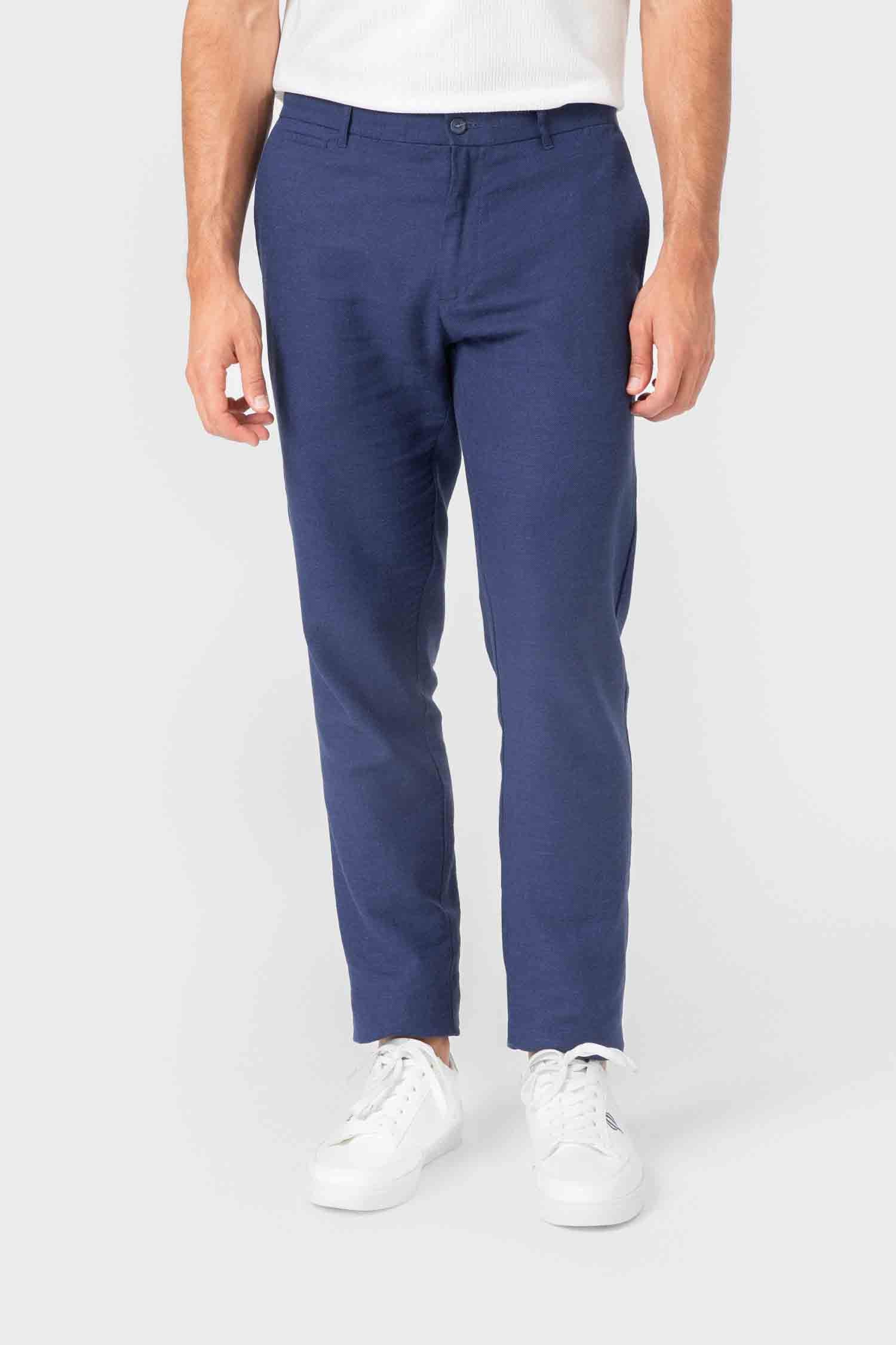 Pantalón de vestir azul para hombre de diseño español en lino y algodón Celopman