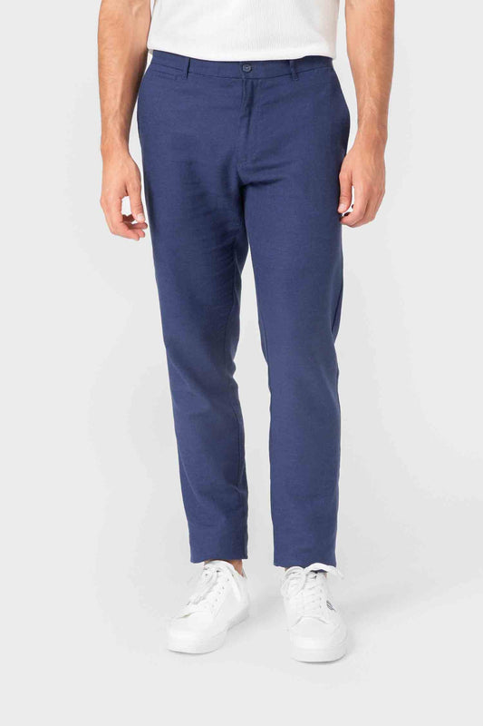 Pantalón de vestir azul para hombre de diseño español en lino y algodón Celopman