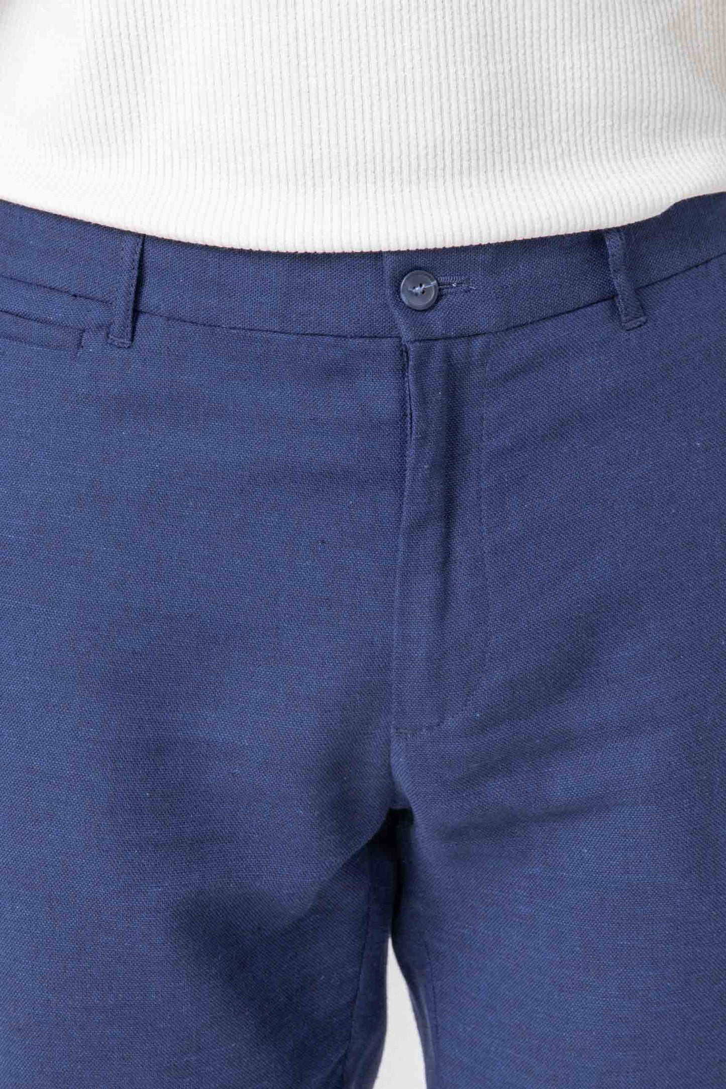 Pantalón de vestir azul para hombre de diseño español en lino y algodón Celopman