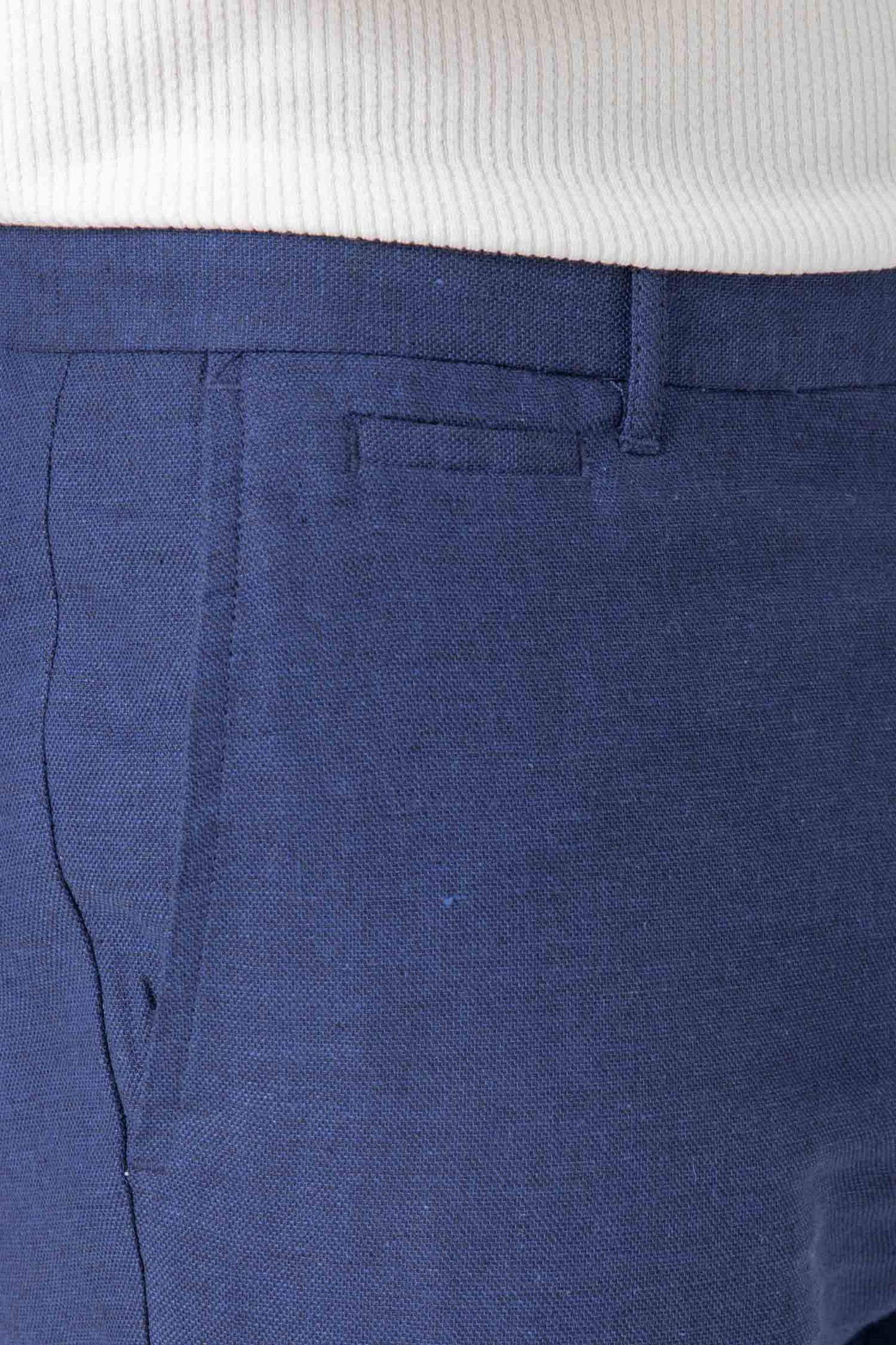 Pantalón de vestir azul para hombre de diseño español en lino y algodón Celopman